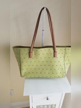 Bally - Women's Perforated Light Green Tote with Tan Handles